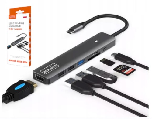 HUB ADAPTER USB-C 7w1 HDMI 4K USB 3.0 SD PD kompatybilny z Macbook M1 M2 M3 LED Zenwire BS-HC703 - zdjęcie 2