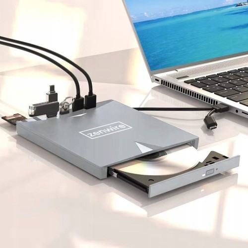 Przenośny Napęd Zewnętrzny Czytnik Płyt CD DVD Odtwarzacz Nagrywarka Płyt HUB USB-C 3.0 Zenwire H61 - zdjęcie 2