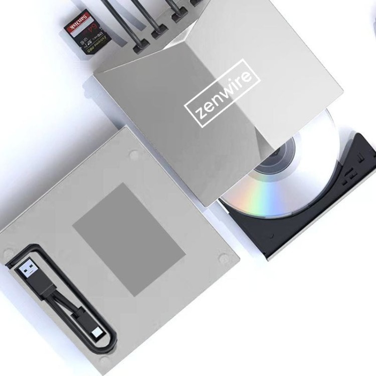Przenośny Napęd Zewnętrzny Czytnik Płyt CD DVD Odtwarzacz Nagrywarka Płyt HUB USB-C 3.0 Zenwire H61 - zdjęcie 4