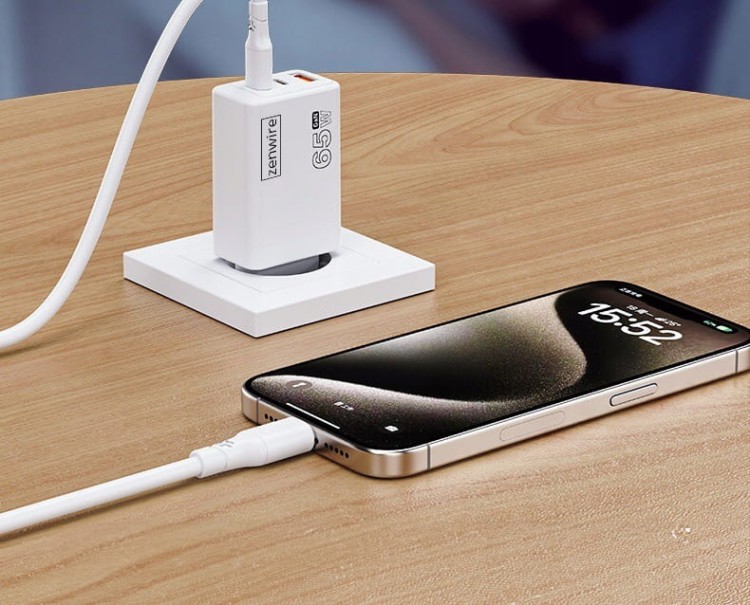 Szybka Ładowarka Sieciowa Kostka GAN 3.0 65W 2x USB-C USB-A do iPhone Quick Charge Zenwire SDC-608 - zdjęcie 4