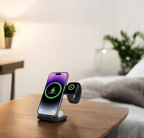 Ładowarka Indukcyjna Bezprzewodowa 3w1 USB-C Telefonu iPhone Samsung Watch QI 15W Zenwire A11B - zdjęcie 2