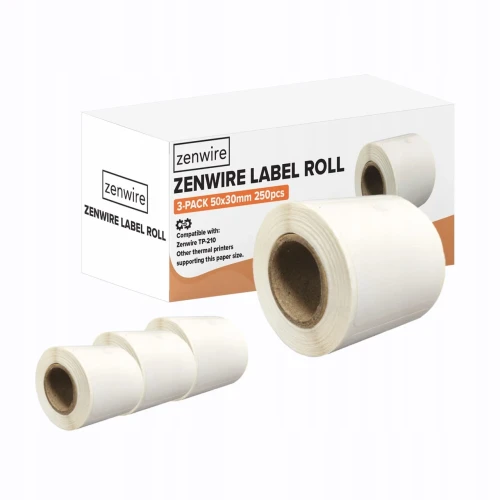 Etykiety Termiczne Samoprzylepne 3-pak Rolki 50x30 mm do Mini Drukarki Zenwire TP-210