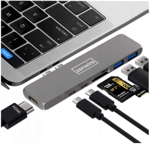 Adapter 7w1 HUB USB-C HDMI 4K SD Thunderbolt 3.0 USB 3.0 do Macbook Pro Air M1 M2 M3 Zenwire BYL-2011N - zdjęcie 3