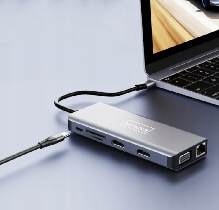 ADAPTER HUB 12w1 USB-C 2x HDMI VGA USB 3.0 Gigabit Ethernet RJ-45 mini Jack SD LAN Zenwire - zdjęcie 5
