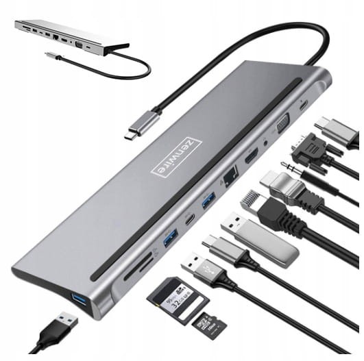 STACJA DOKUJĄCA HUB USB-C 11w1 VGA RJ45 HDMI 4K do Macbook M1 M2 M3 Zenwire BYL-2017 - zdjęcie 2