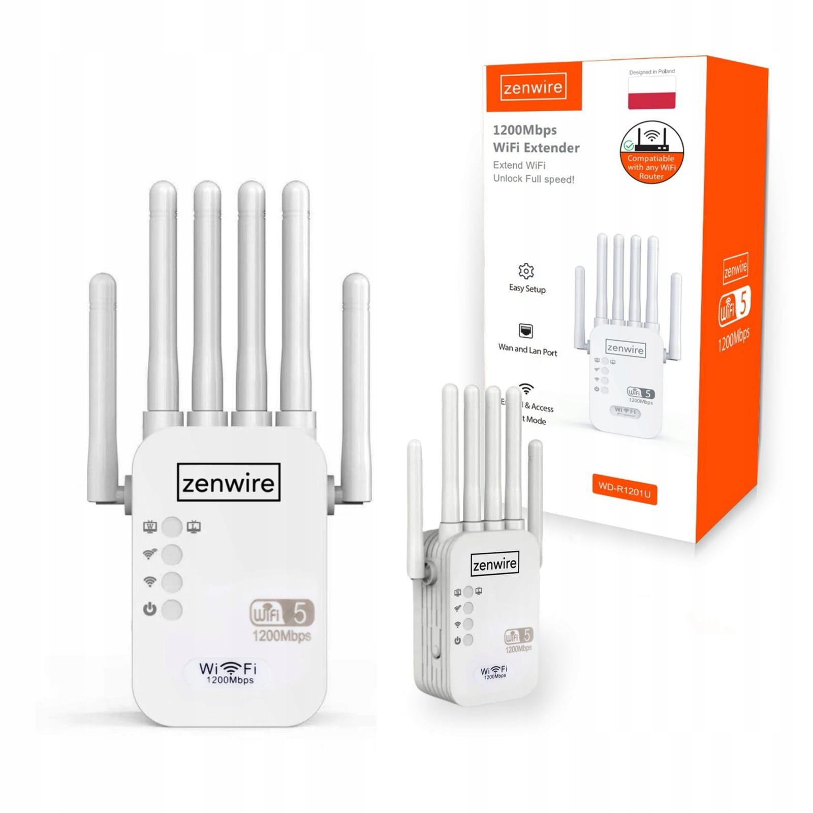Wzmacniacz Sygnału Repeater WiFi 5 Zewnętrzny Repeater Access Point Zenwire WD-R1201U - zdjęcie 1
